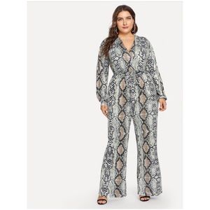 Plus Size Self Tie Snakeskin Jumpsuit